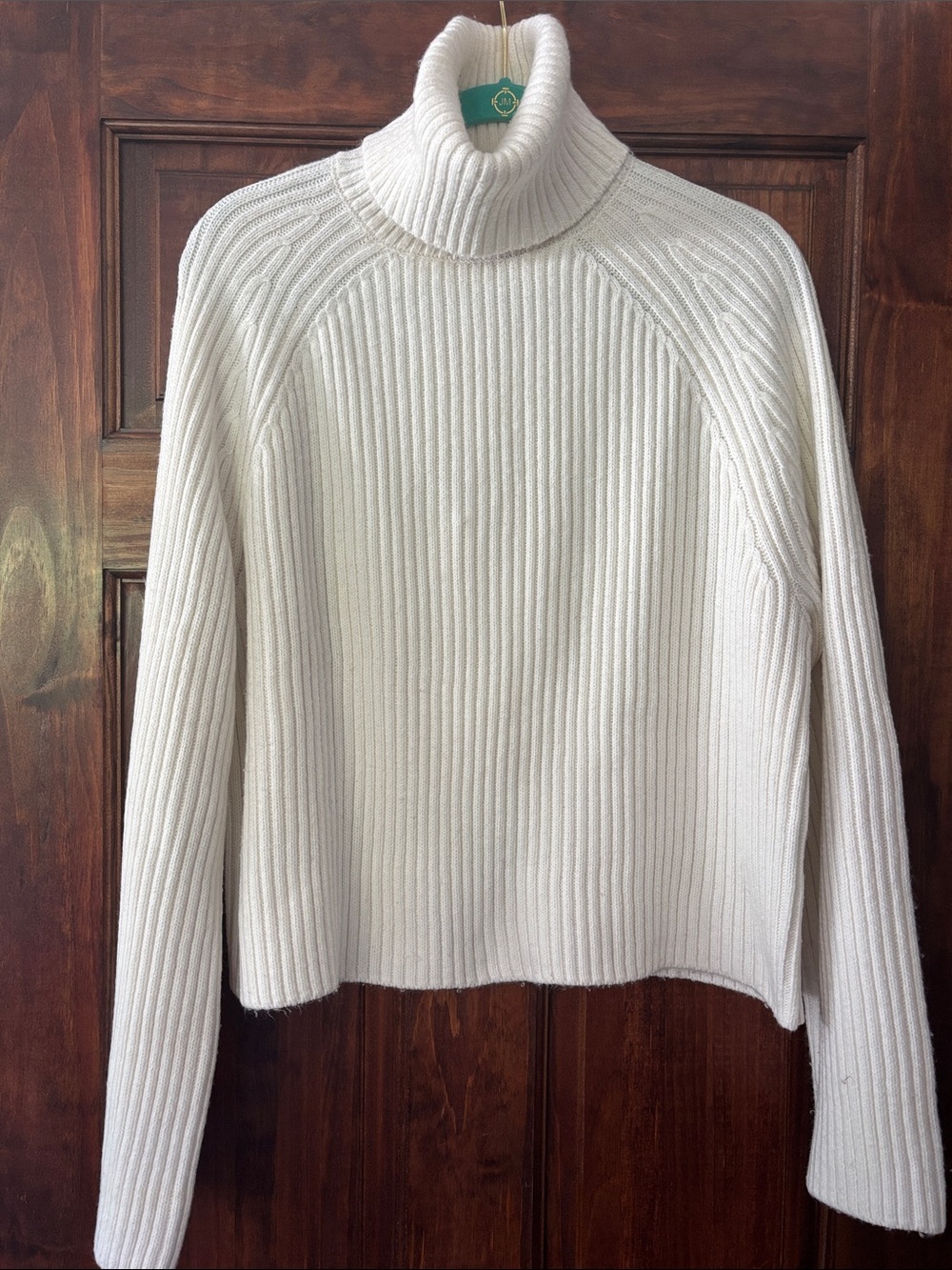 H&M Cream Wide Ribbed Chunky Wool Blend Turtleneck Sweater M